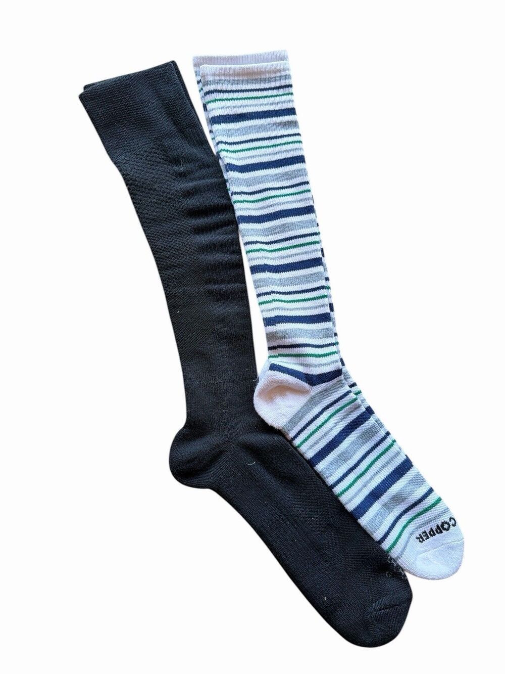 Tommie Copper 2 Pair Compression Over the Calf Socks Men's MED Black & Striped